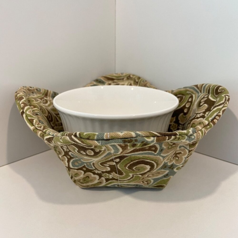 Handmade Paisley Fabric Microwave Bowl Cozy & Mug Holder For Hot Beverages